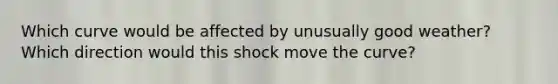 Which curve would be affected by unusually good weather? Which direction would this shock move the curve?