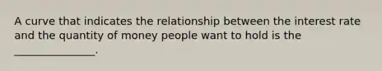 A curve that indicates the relationship between the interest rate and the quantity of money people want to hold is the _______________.