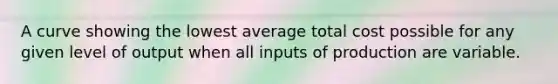 A curve showing the lowest average total cost possible for any given level of output when all inputs of production are variable.