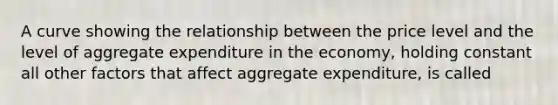 A curve showing the relationship between the price level and the level of aggregate expenditure in the​ economy, holding constant all other factors that affect aggregate​ expenditure, is called