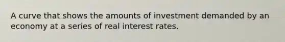 A curve that shows the amounts of investment demanded by an economy at a series of real interest rates.