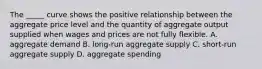 The _____ curve shows the positive relationship between the aggregate price level and the quantity of aggregate output supplied when wages and prices are not fully flexible. A. aggregate demand B. long-run aggregate supply C. short-run aggregate supply D. aggregate spending