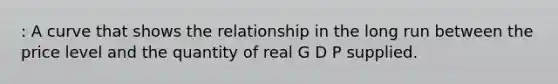 : A curve that shows the relationship in the long run between the price level and the quantity of real G D P supplied.