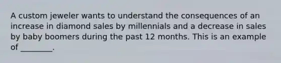 A custom jeweler wants to understand the consequences of an increase in diamond sales by millennials and a decrease in sales by baby boomers during the past 12 months. This is an example of ________.