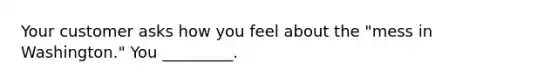 Your customer asks how you feel about the "mess in Washington." You _________.