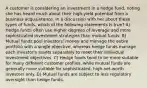 A customer is considering an investment in a hedge fund, noting she has heard much about their high-yield potential from a business acquaintance. In a discussion with her about these types of funds, which of the following statements is true? A) Hedge funds often use higher degrees of leverage and more sophisticated investment strategies than mutual funds. B) Mutual funds pool investors' money and manage the entire portfolio with a single objective, whereas hedge funds manage each investor's assets separately to meet their individual investment objectives. C) Hedge funds tend to be more suitable for many different customer profiles, while mutual funds are generally more suitable for sophisticated, high-net-worth investors only. D) Mutual funds are subject to less regulatory oversight than hedge funds.