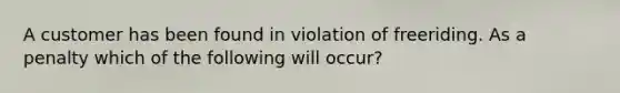 A customer has been found in violation of freeriding. As a penalty which of the following will occur?