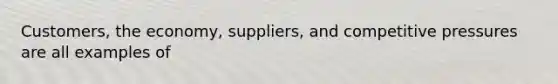 Customers, the economy, suppliers, and competitive pressures are all examples of