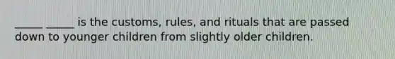 _____ _____ is the customs, rules, and rituals that are passed down to younger children from slightly older children.