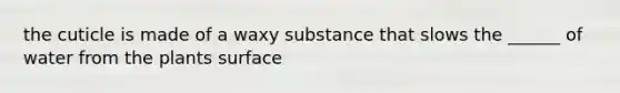the cuticle is made of a waxy substance that slows the ______ of water from the plants surface