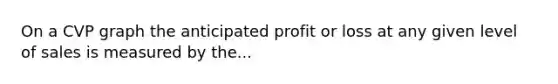 On a CVP graph the anticipated profit or loss at any given level of sales is measured by the...