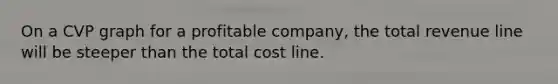 On a CVP graph for a profitable company, the total revenue line will be steeper than the total cost line.