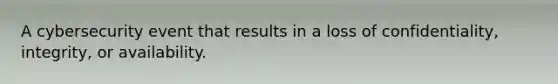 A cybersecurity event that results in a loss of confidentiality, integrity, or availability.