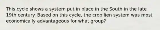 This cycle shows a system put in place in the South in the late 19th century. Based on this cycle, the crop lien system was most economically advantageous for what group?