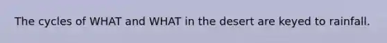 The cycles of WHAT and WHAT in the desert are keyed to rainfall.