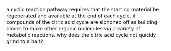 a cyclic reaction pathway requires that the starting material be regenerated and available at the end of each cycle. if compounds of the citric acid cycle are siphoned off as building blocks to make other organic molecules via a variety of metabolic reactions, why does the citric acid cycle not quickly grind to a halt?