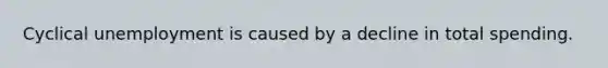 Cyclical unemployment is caused by a decline in total spending.