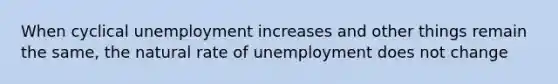 When cyclical unemployment increases and other things remain the same, the natural rate of unemployment does not change