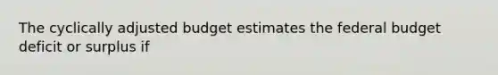 The cyclically adjusted budget estimates the federal budget deficit or surplus if