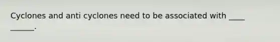 Cyclones and anti cyclones need to be associated with ____ ______.