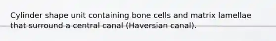 Cylinder shape unit containing bone cells and matrix lamellae that surround a central canal (Haversian canal).