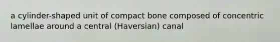 a cylinder-shaped unit of compact bone composed of concentric lamellae around a central (Haversian) canal