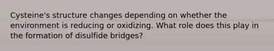 Cysteine's structure changes depending on whether the environment is reducing or oxidizing. What role does this play in the formation of disulfide bridges?