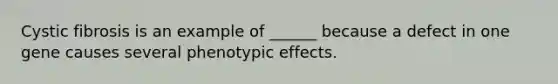 Cystic fibrosis is an example of ______ because a defect in one gene causes several phenotypic effects.