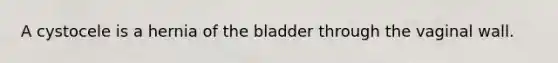 A cystocele is a hernia of the bladder through the vaginal wall.