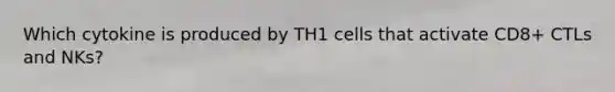 Which cytokine is produced by TH1 cells that activate CD8+ CTLs and NKs?