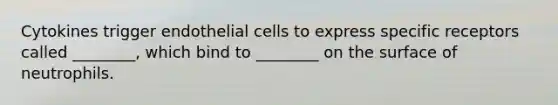 Cytokines trigger endothelial cells to express specific receptors called ________, which bind to ________ on the surface of neutrophils.