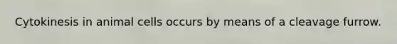Cytokinesis in animal cells occurs by means of a cleavage furrow.