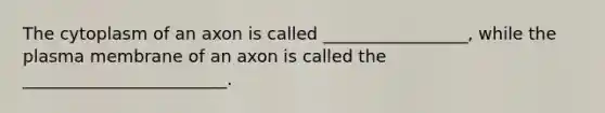 The cytoplasm of an axon is called _________________, while the plasma membrane of an axon is called the ________________________.