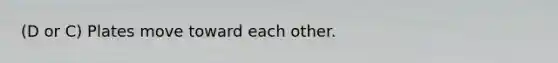 (D or C) Plates move toward each other.