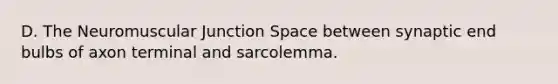 D. The Neuromuscular Junction Space between synaptic end bulbs of axon terminal and sarcolemma.