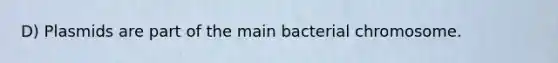 D) Plasmids are part of the main bacterial chromosome.