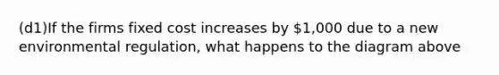 (d1)If the firms fixed cost increases by 1,000 due to a new environmental regulation, what happens to the diagram above