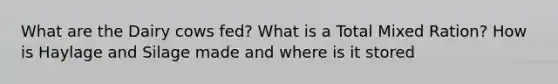 What are the Dairy cows fed? What is a Total Mixed Ration? How is Haylage and Silage made and where is it stored