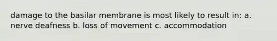 damage to the basilar membrane is most likely to result in: a. nerve deafness b. loss of movement c. accommodation