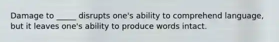 Damage to _____ disrupts one's ability to comprehend language, but it leaves one's ability to produce words intact.