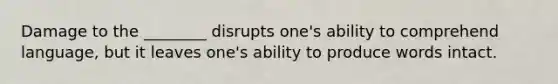 Damage to the ________ disrupts one's ability to comprehend language, but it leaves one's ability to produce words intact.