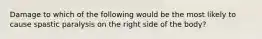 Damage to which of the following would be the most likely to cause spastic paralysis on the right side of the body?