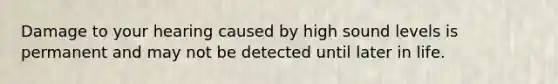 Damage to your hearing caused by high sound levels is permanent and may not be detected until later in life.