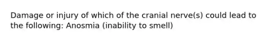 Damage or injury of which of the cranial nerve(s) could lead to the following: Anosmia (inability to smell)