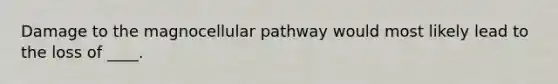 Damage to the magnocellular pathway would most likely lead to the loss of ____.​