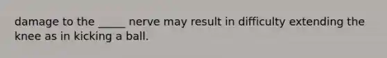 damage to the _____ nerve may result in difficulty extending the knee as in kicking a ball.