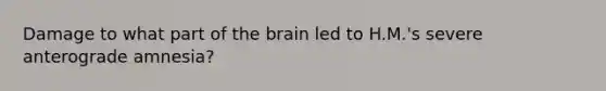 Damage to what part of the brain led to H.M.'s severe anterograde amnesia?