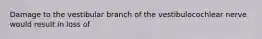 Damage to the vestibular branch of the vestibulocochlear nerve would result in loss of