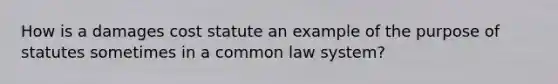 How is a damages cost statute an example of the purpose of statutes sometimes in a common law system?