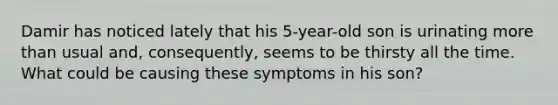 Damir has noticed lately that his 5-year-old son is urinating more than usual and, consequently, seems to be thirsty all the time. What could be causing these symptoms in his son?